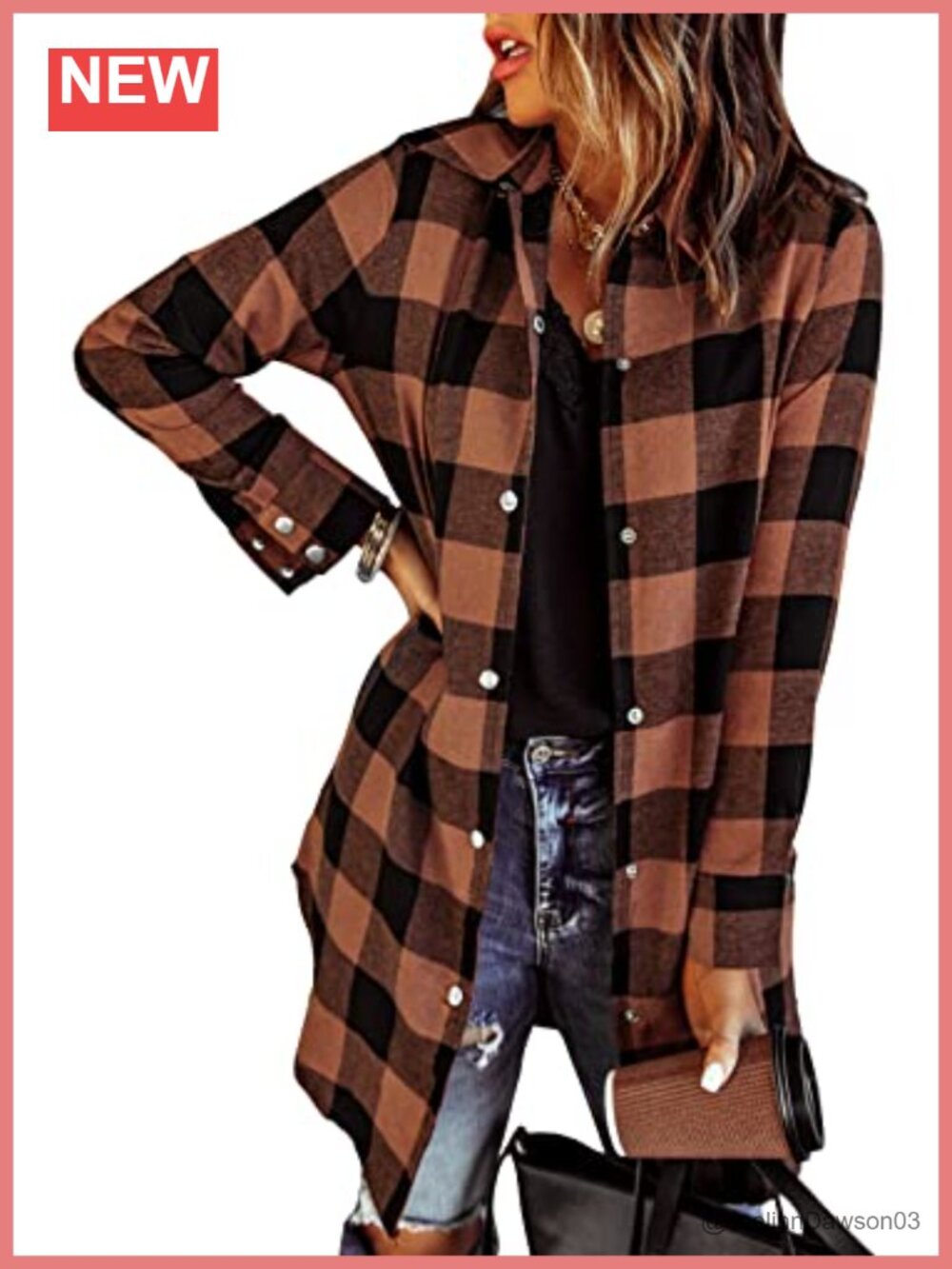 Women's Plaid Flannel Shacket Jacket Button Down Long Sleeve